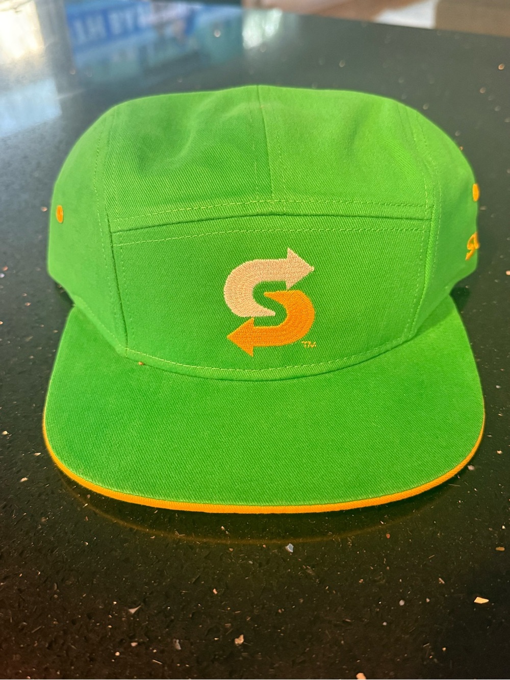 Subway Green 5-Panel Hat with Yellow Trim and Arrow Logo Eat Fresh